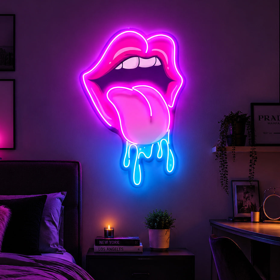 Dripping Lips UV LED Neon Sign for Bar Wall Decor