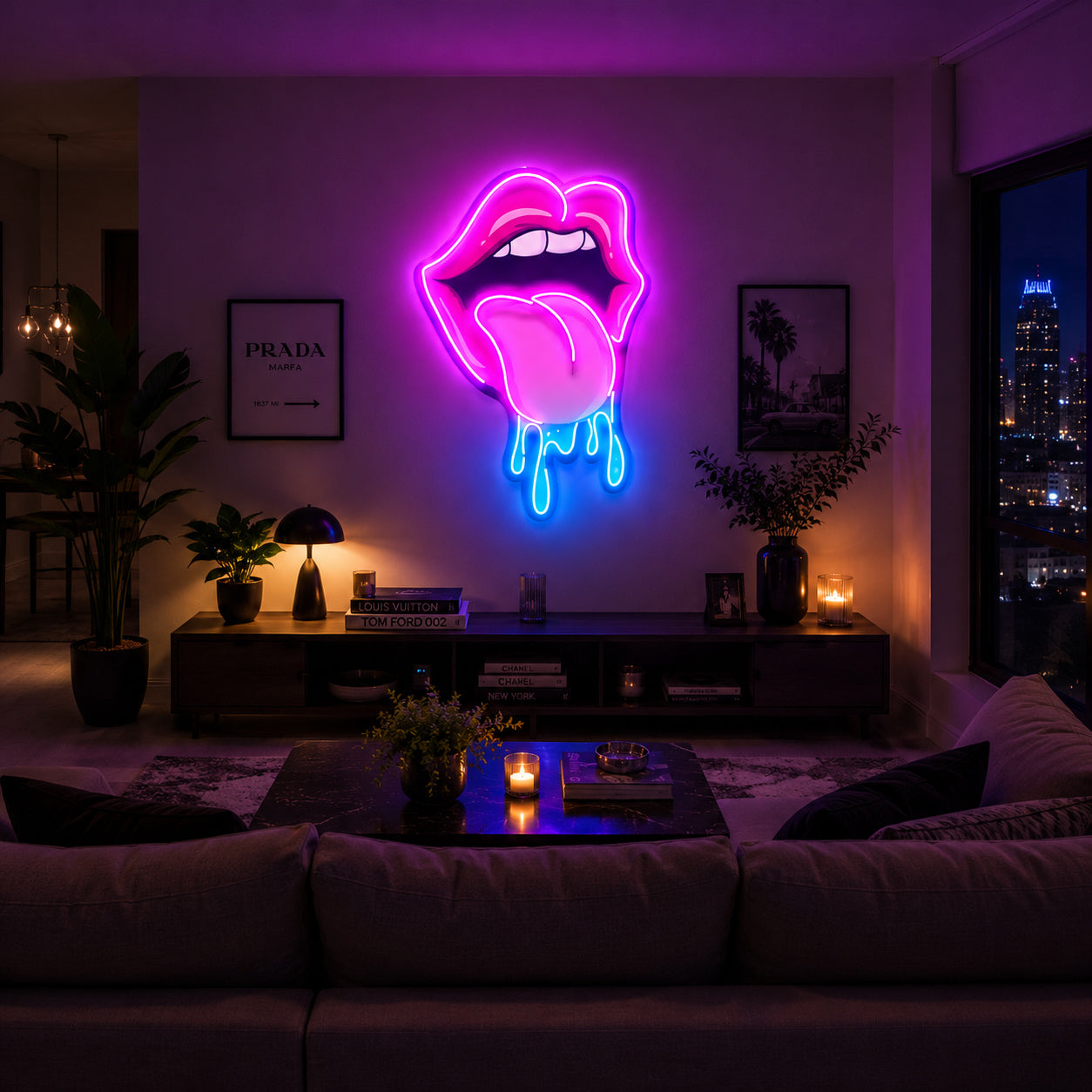 Dripping Lips UV LED Neon Sign for Bar Wall Decor