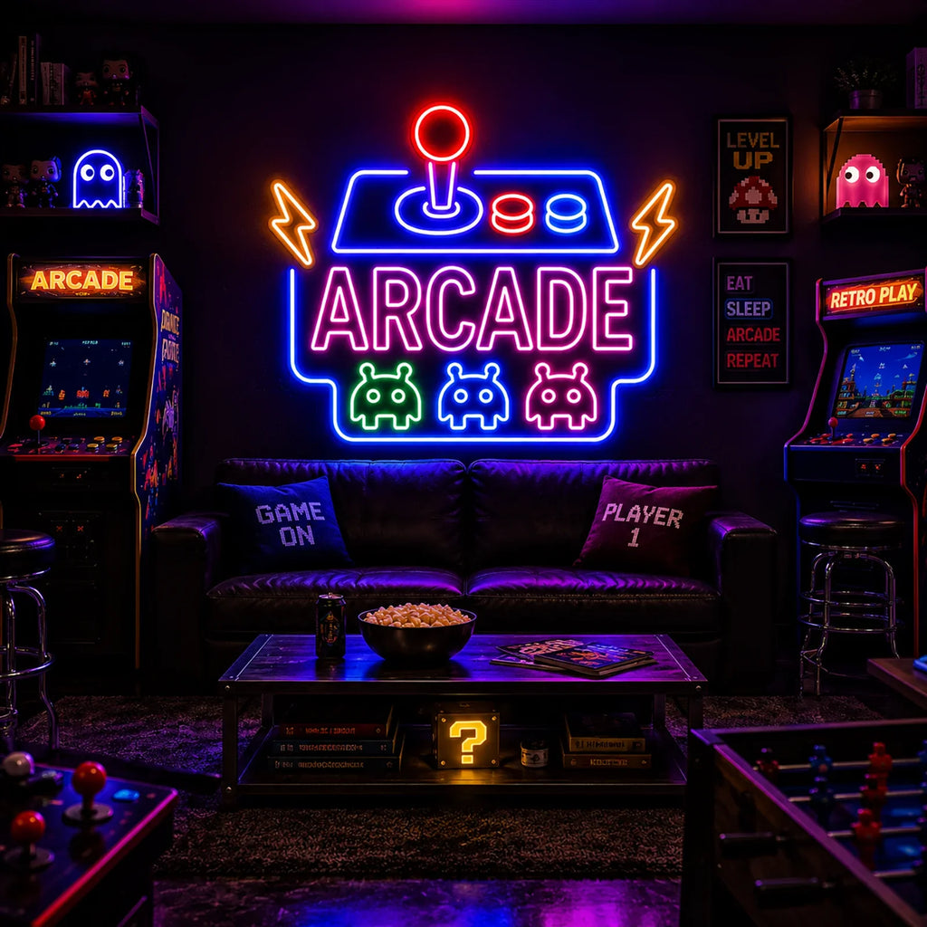 Retro Arcade Machine LED Neon Sign for Game Room Decor