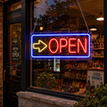 Neon Arrow Sign with OPEN Lettering