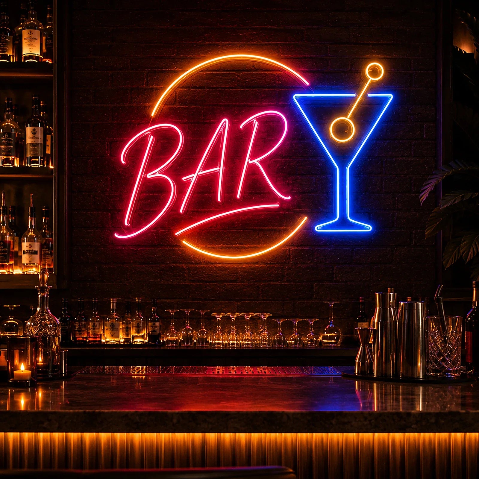 Retro Round BAR Cocktail LED Neon Sign for Bar Decor