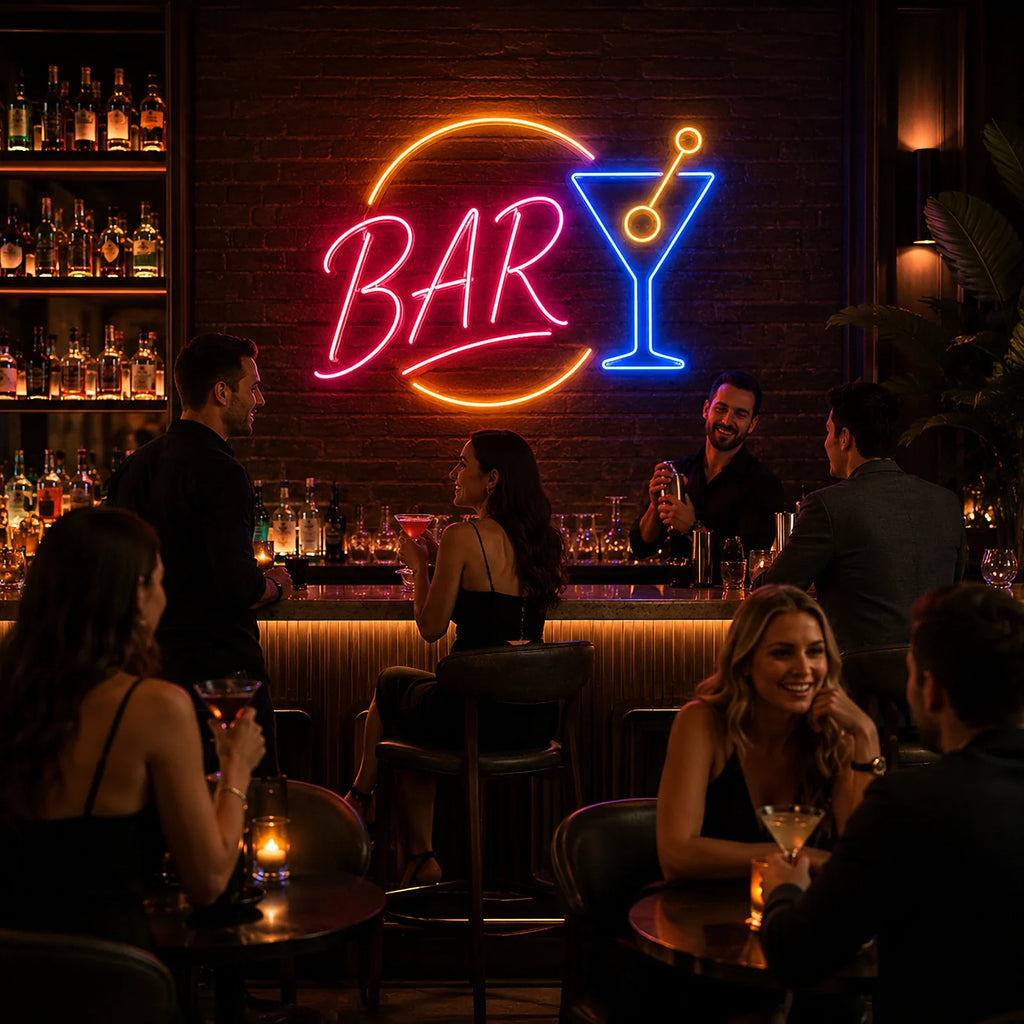 Retro Round BAR Cocktail LED Neon Sign for Bar Decor