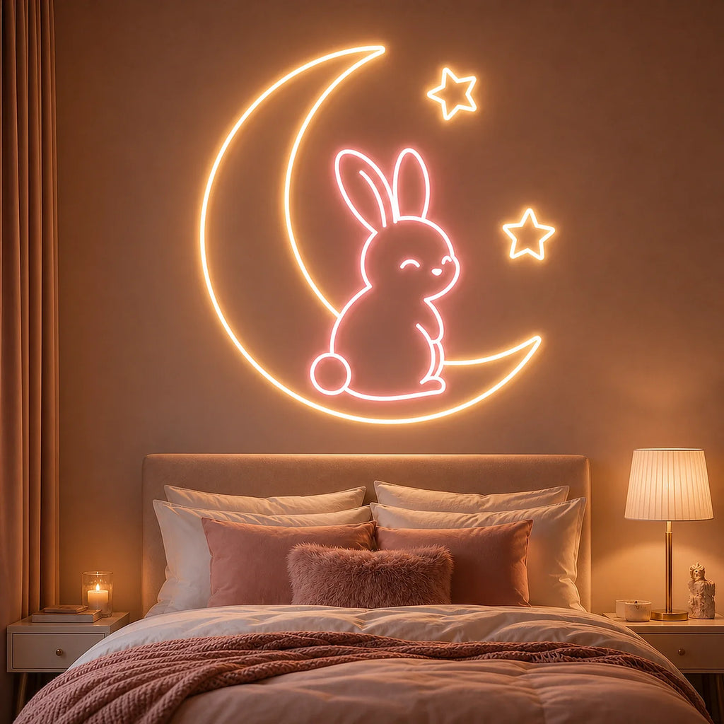 Bunny Moon Bedroom Neon Sign