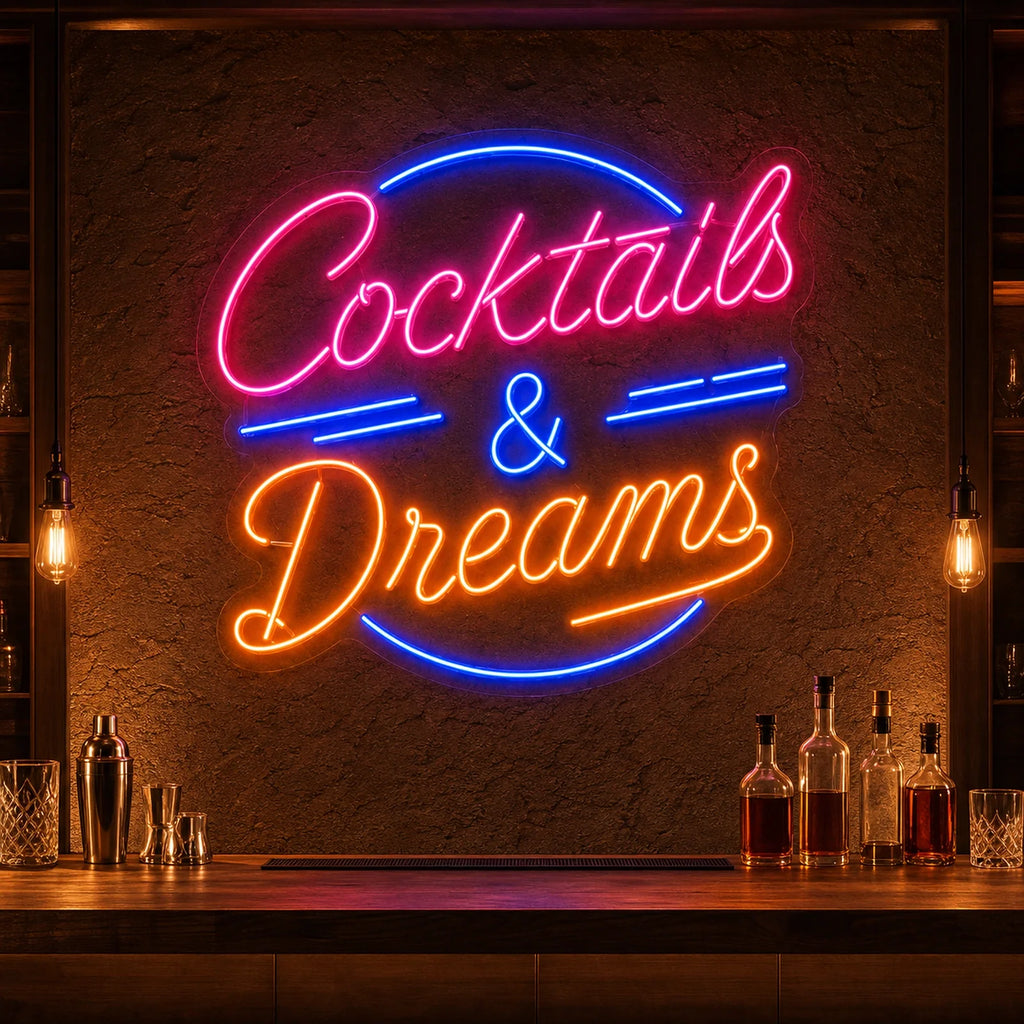 Cocktails and Dreams LED Neon Sign for Cocktail Bar Decor