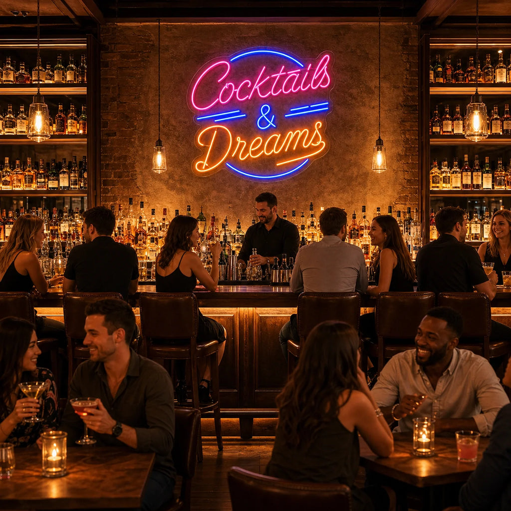 Cocktails and Dreams LED Neon Sign for Cocktail Bar Decor