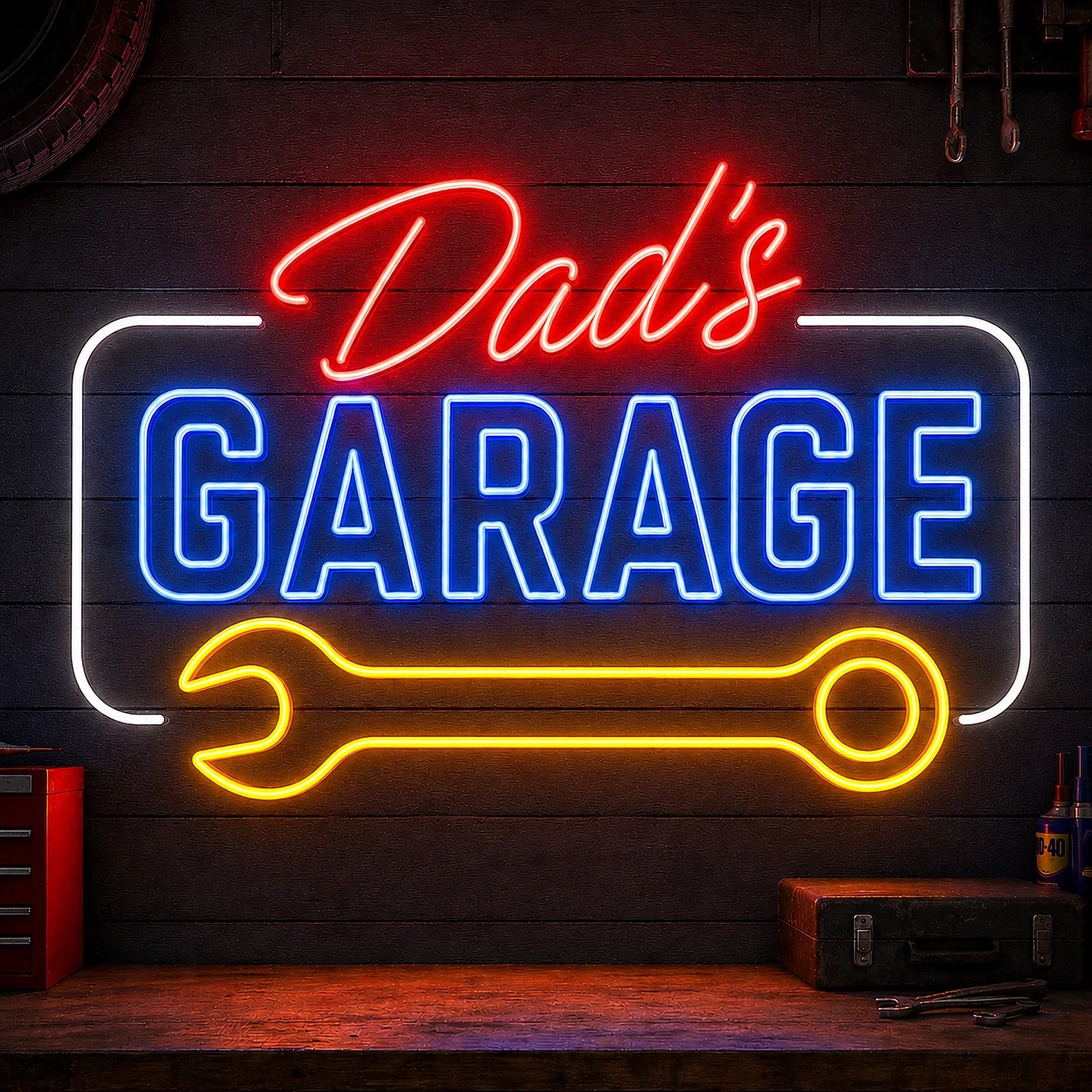 Dad's Garage Wrench Neon Sign