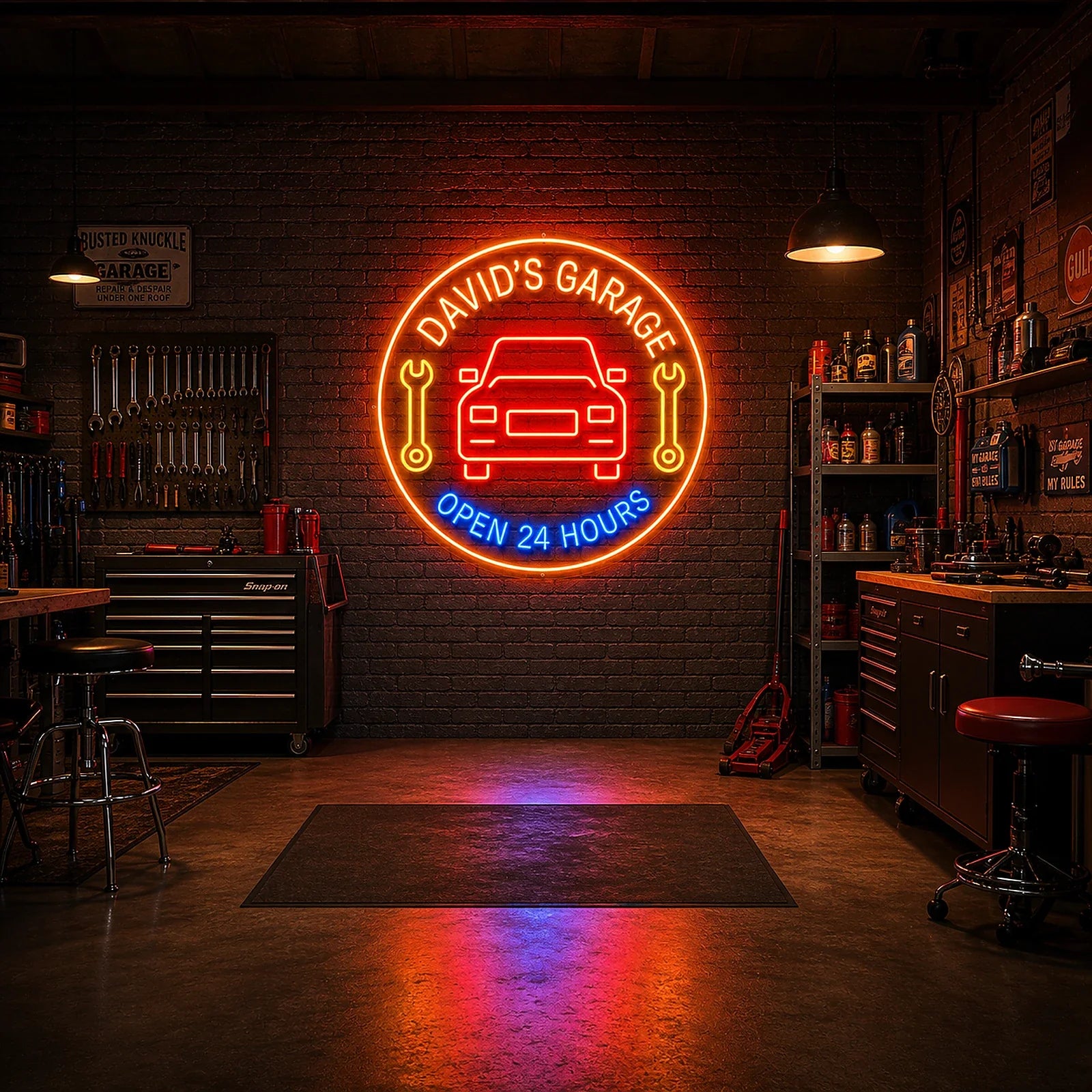 Personalized Garage Neon Sign - Open 24 Hours