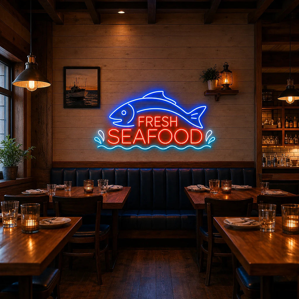 Fish Neon Sign for Fresh Seafood Restaurant Decor