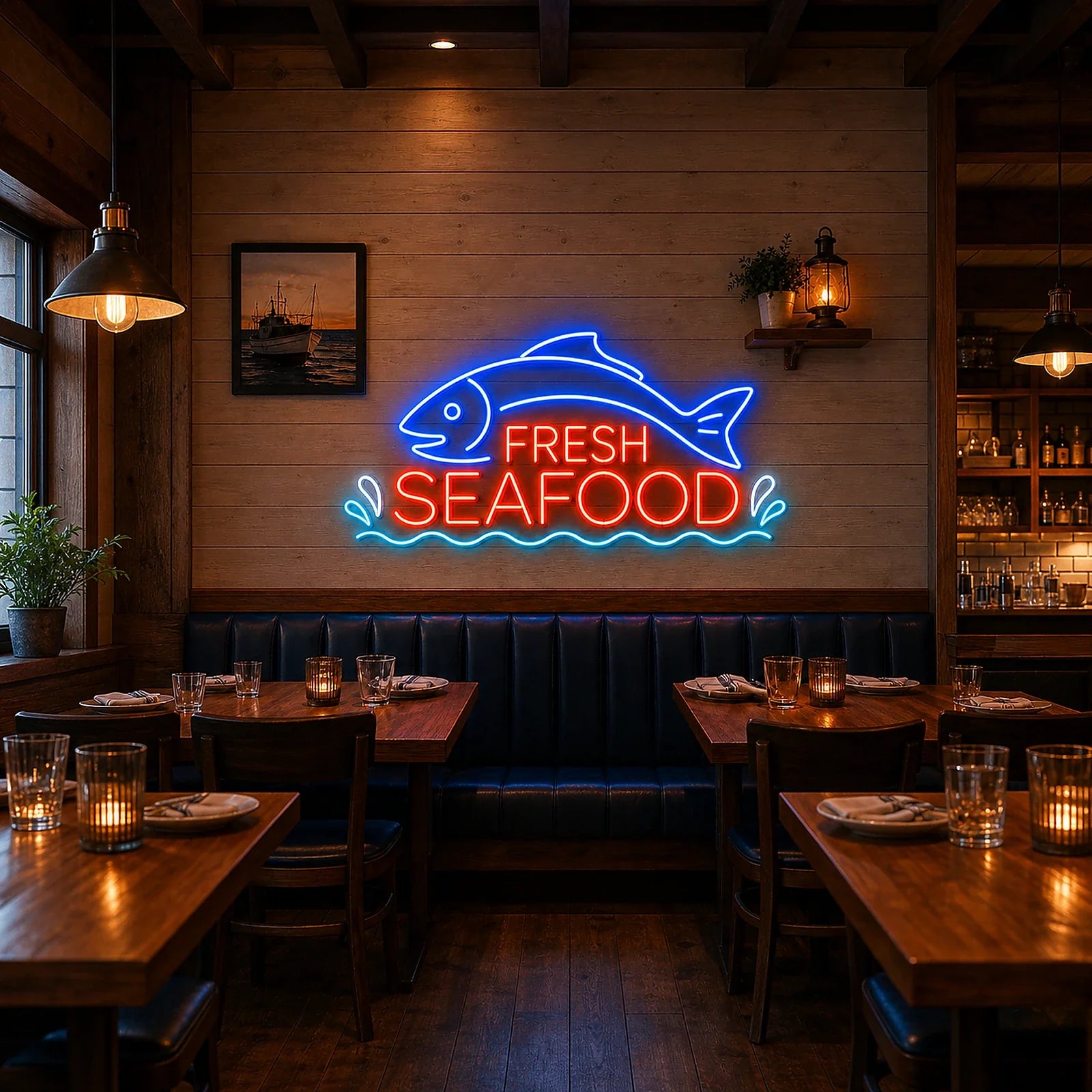 Fish Neon Sign for Fresh Seafood Restaurant Decor