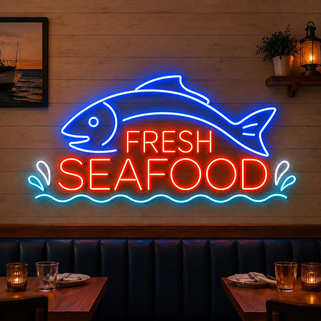 Fish Neon Sign for Fresh Seafood Restaurant Decor