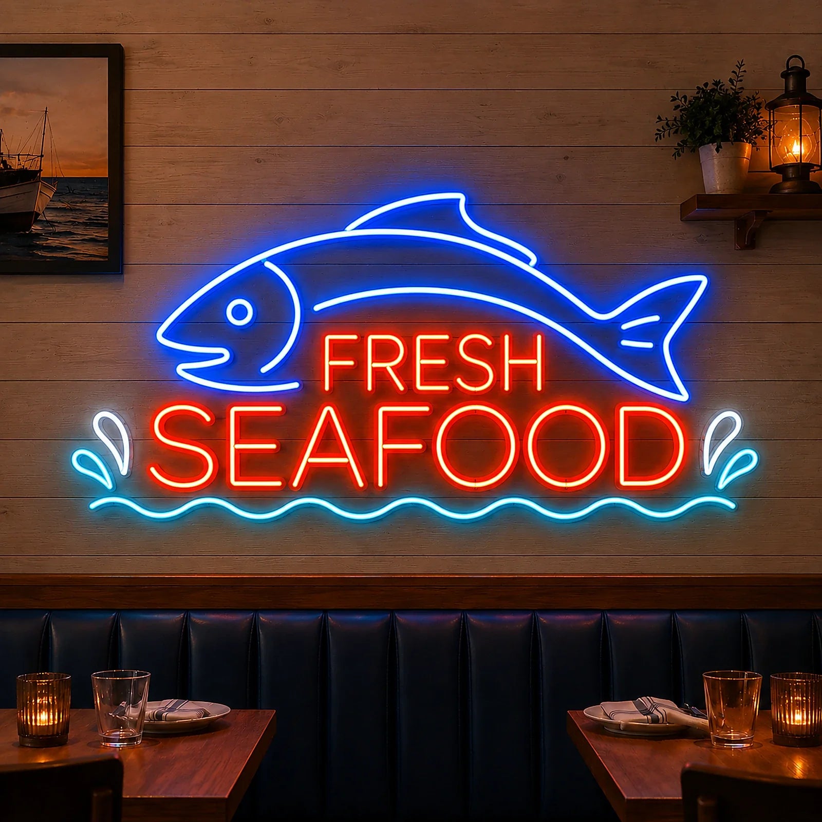 Fish Neon Sign for Fresh Seafood Restaurant Decor