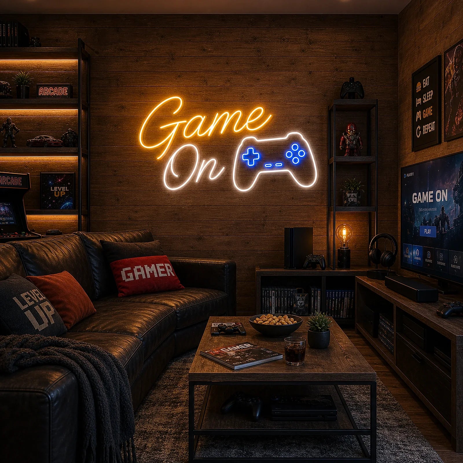 Game On Controller Neon Game Room Wall Sign