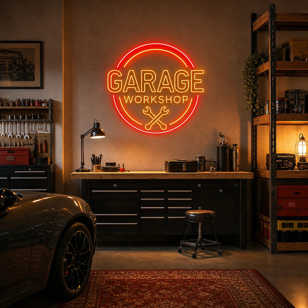 GARAGE Workshop Neon Sign for Mechanic Wall Decor