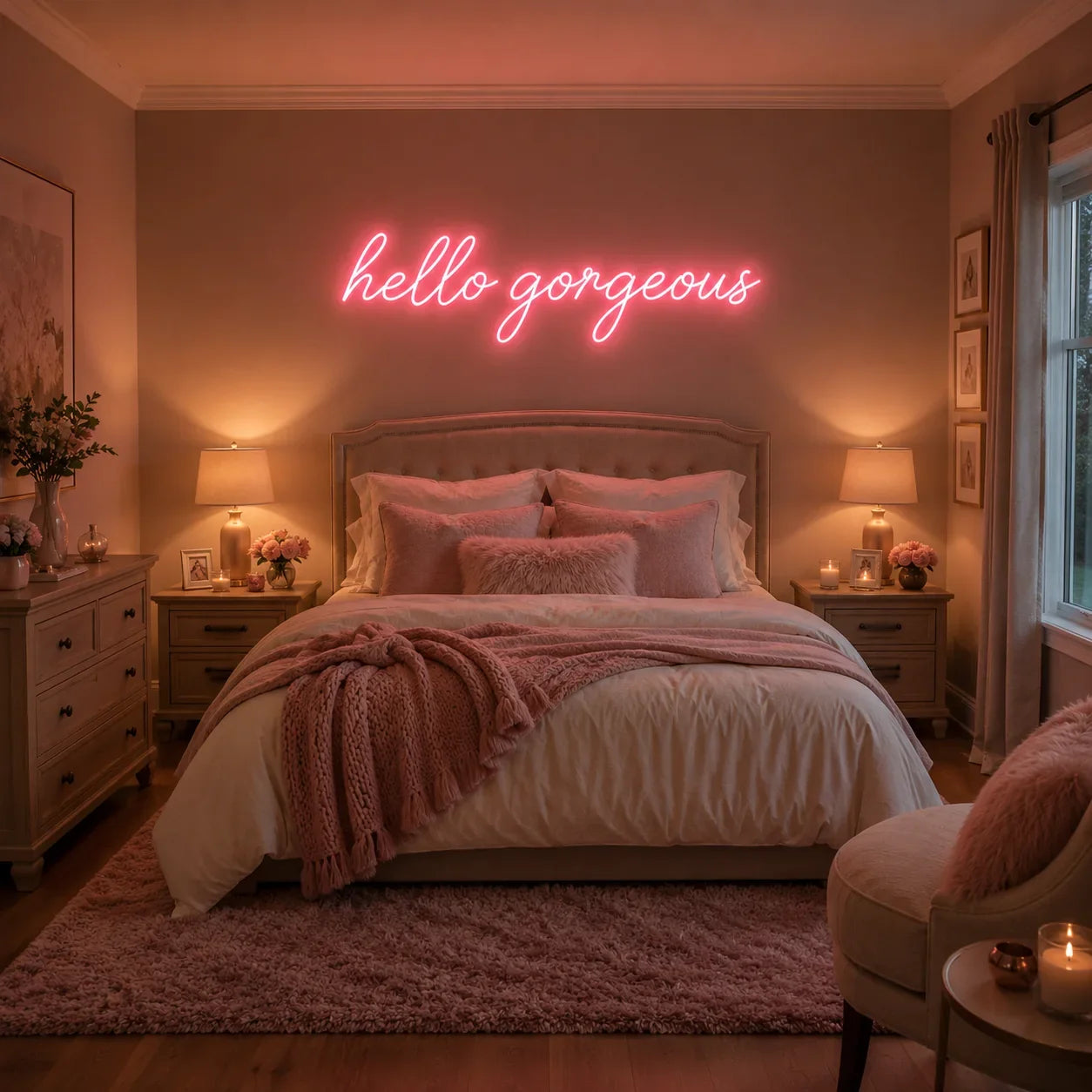 Hello Gorgeous Neon Sign for Bedroom Decor
