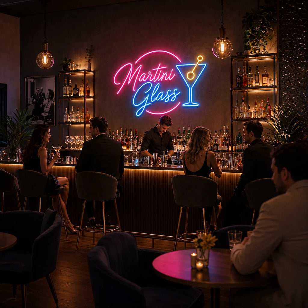 Martini Glass LED Neon Sign for Cocktail Bar Decor