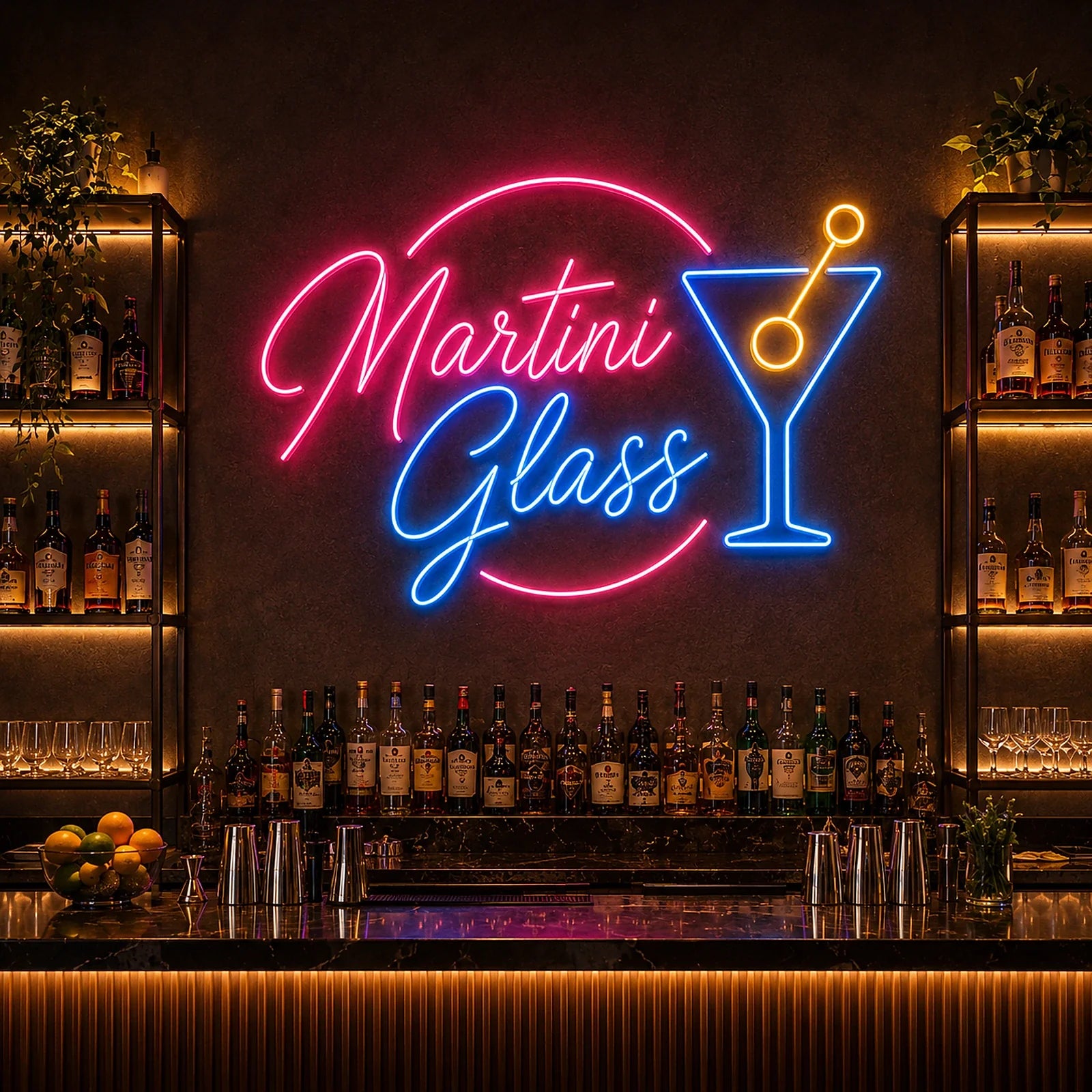 Martini Glass LED Neon Sign for Cocktail Bar Decor