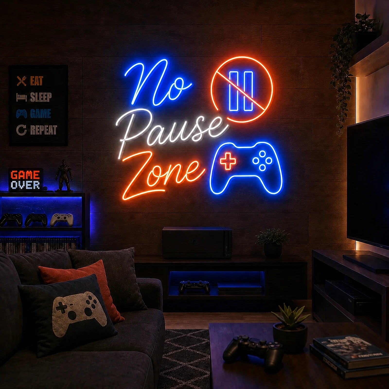 No Pause Zone Video Game Controller Neon Sign