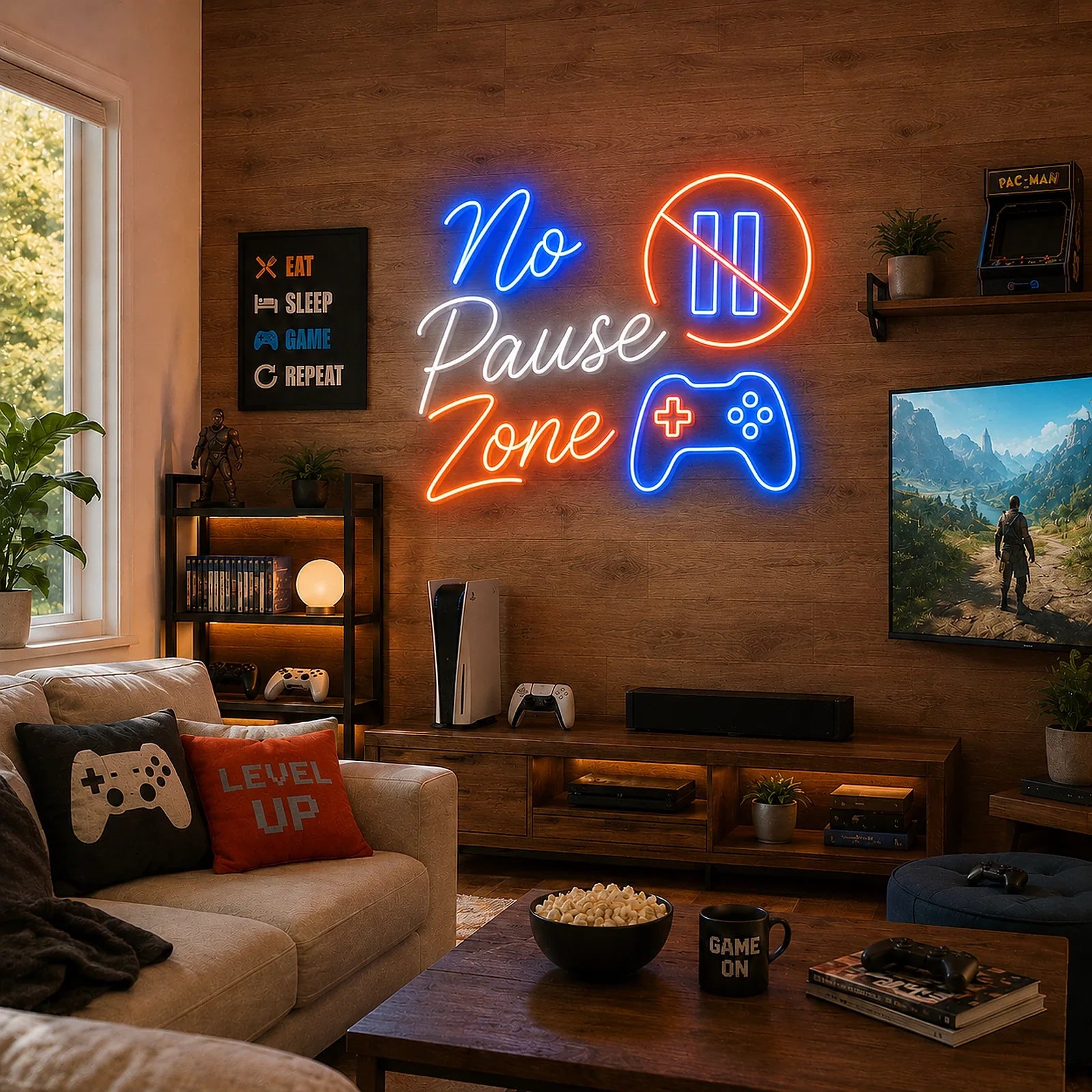No Pause Zone Video Game Controller Neon Sign