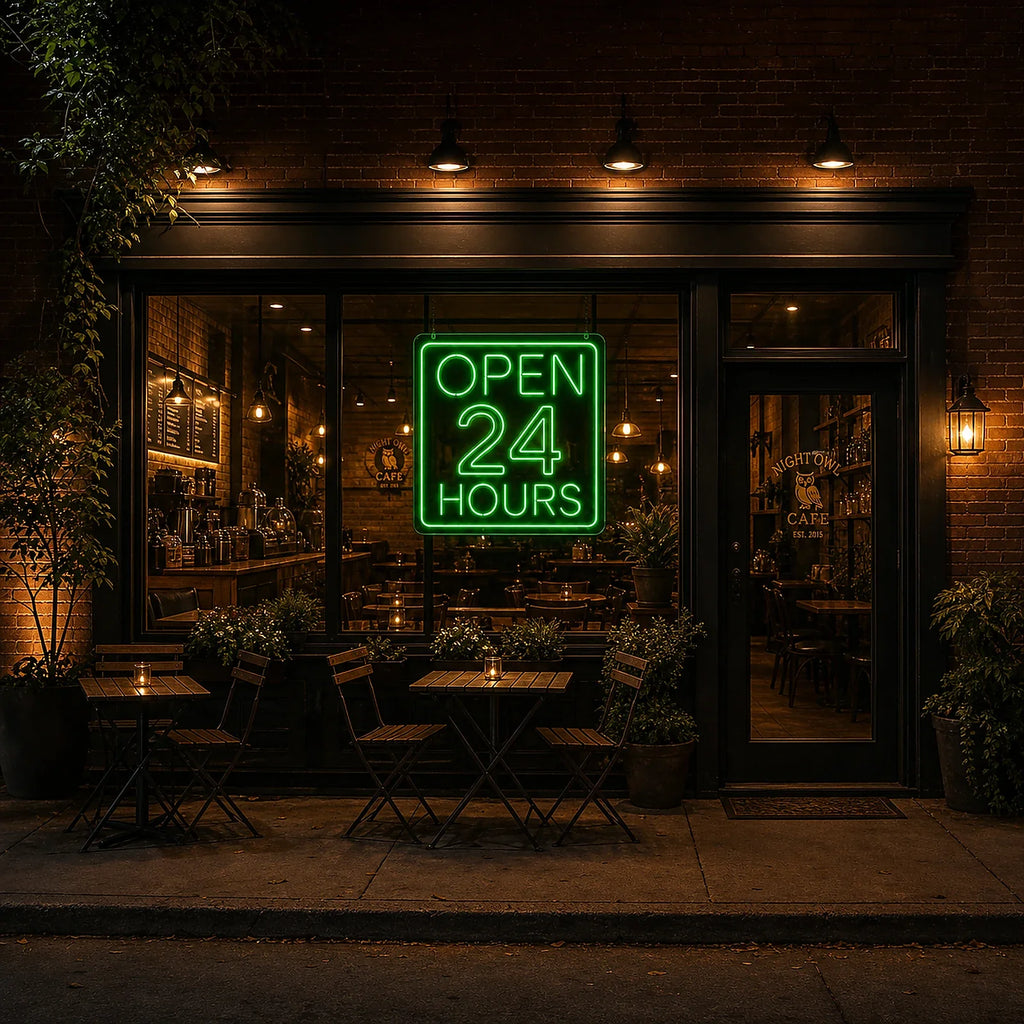 Green Open Neon Sign 24 Hours Business Sign