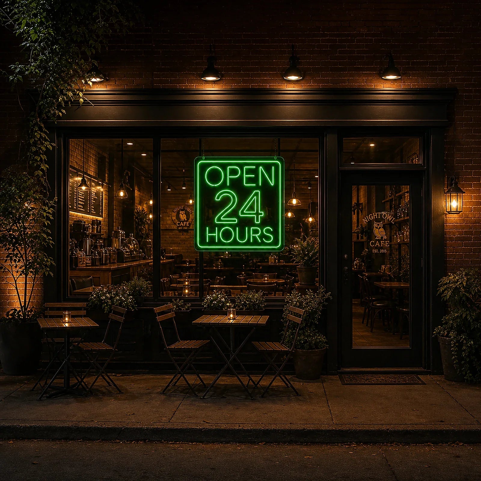 Green Open Neon Sign 24 Hours Business Sign
