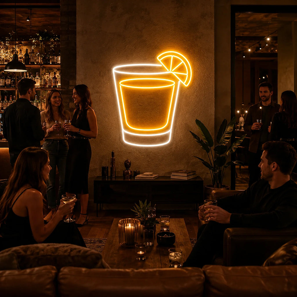 Whiskey Shot Glass LED Neon Sign for Whiskey Bar Decor