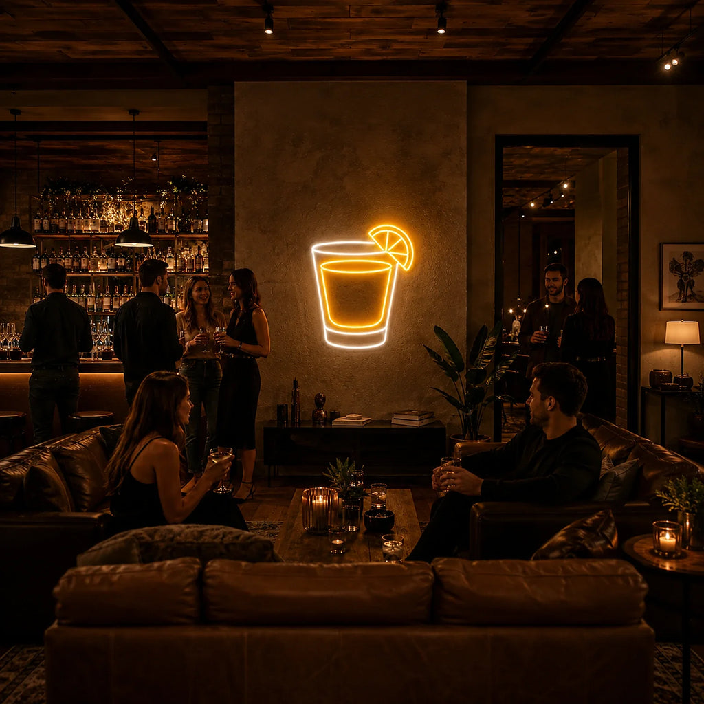 Whiskey Shot Glass LED Neon Sign for Whiskey Bar Decor
