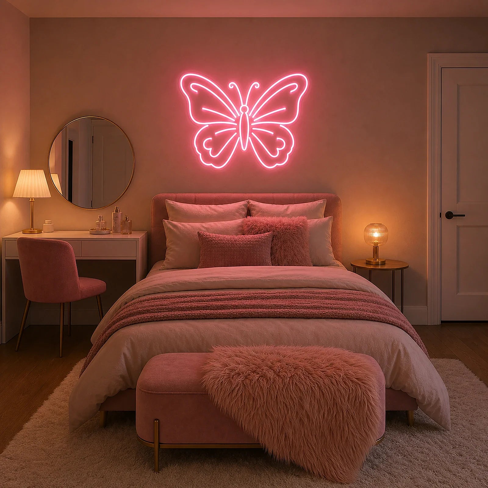 Pink Butterfly Bedroom Neon Sign