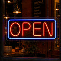 Red & Blue Open Neon Sign for Storefront