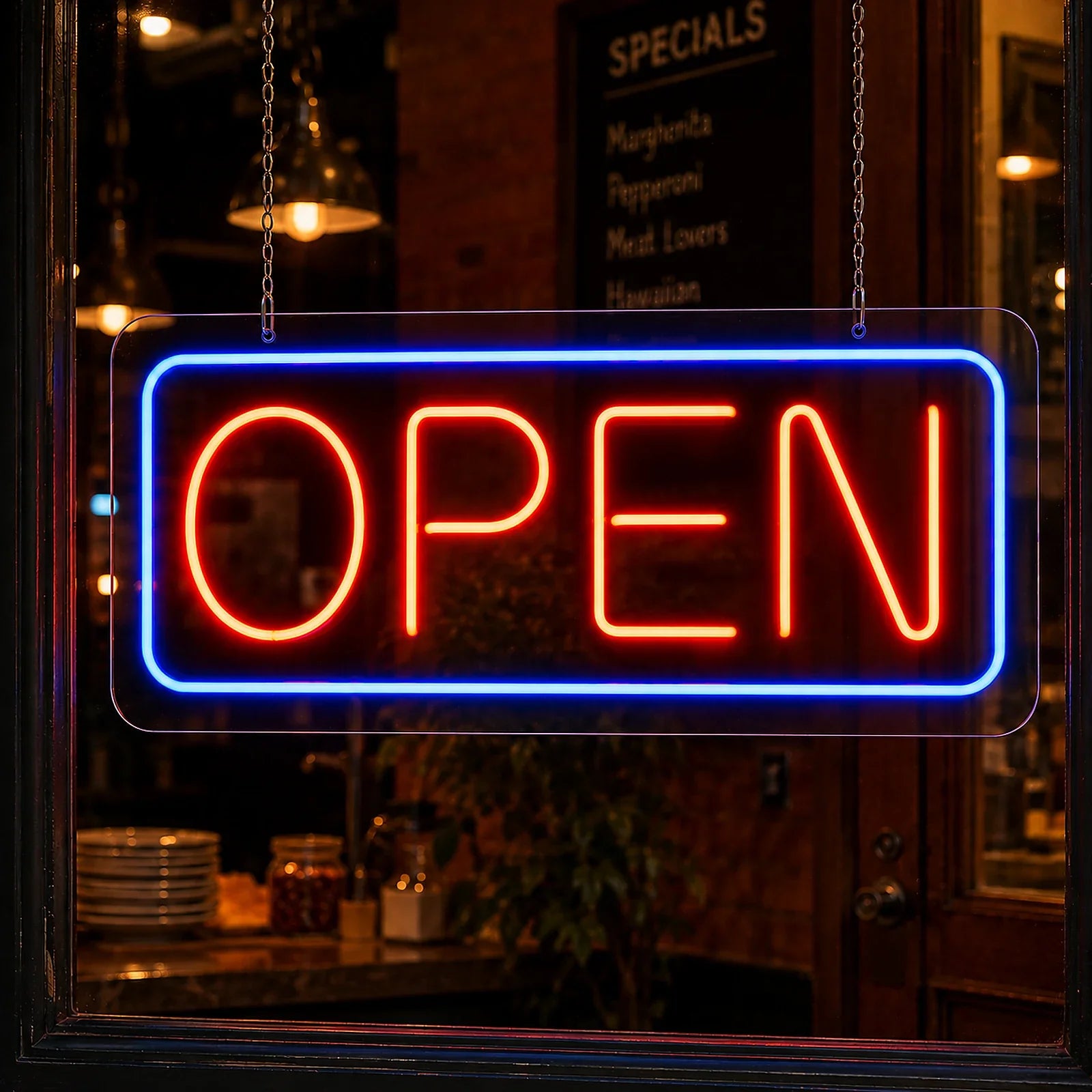 Red & Blue Open Neon Sign for Storefront
