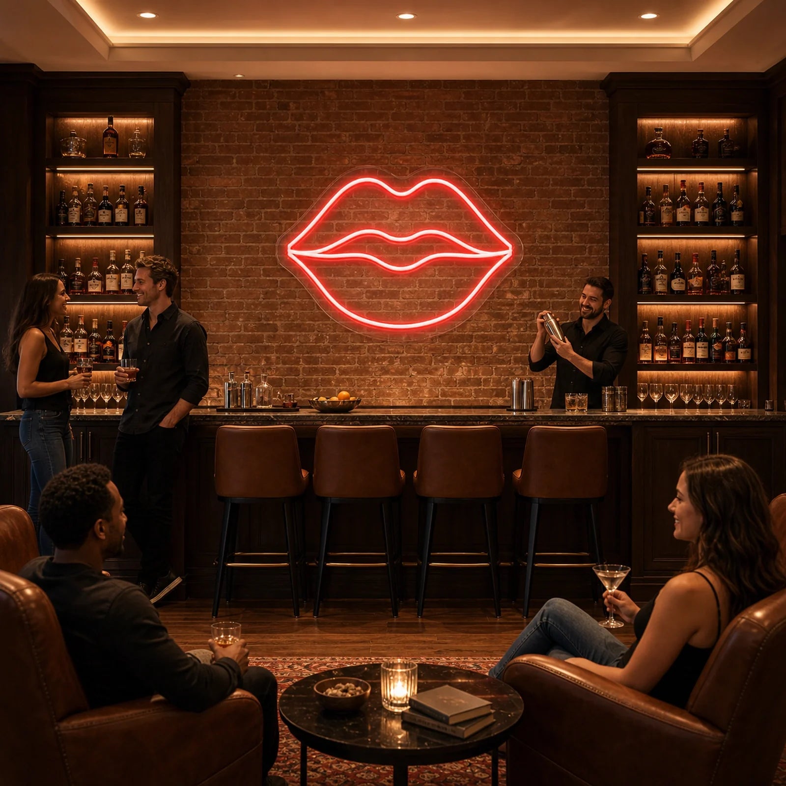 Red Lips LED Neon Sign for Bar Wall Decor