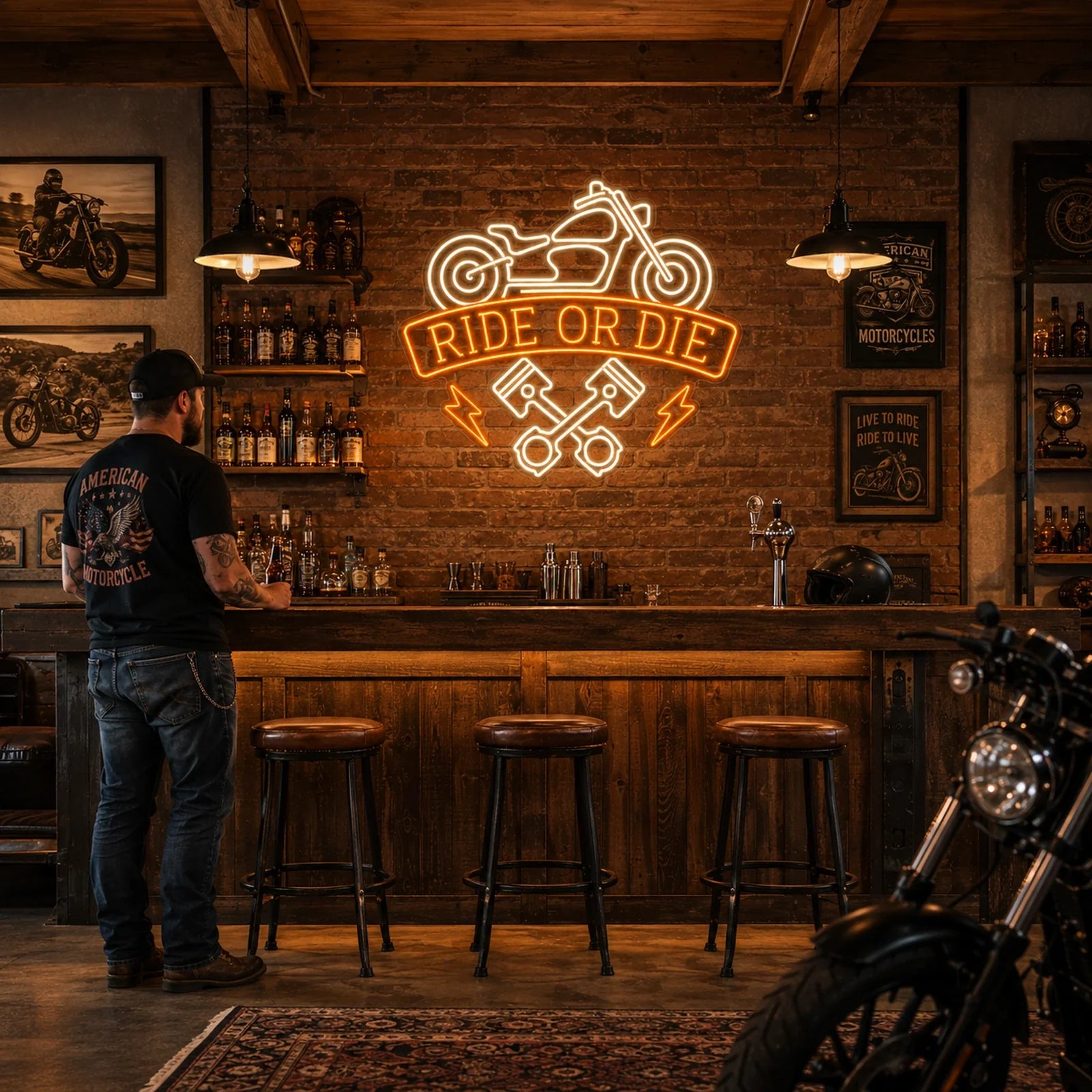 Ride or Die Motorcycle LED Neon Sign for Man Cave Decor