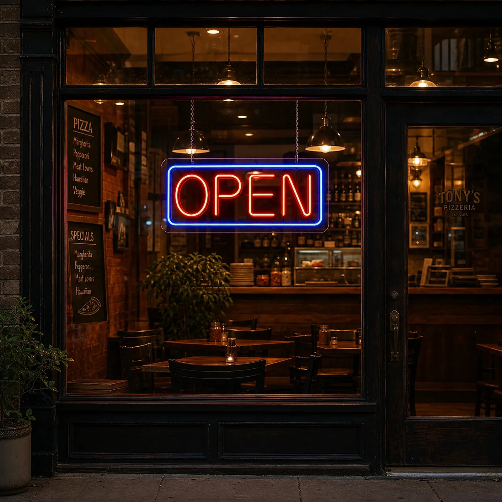 Red & Blue Open Neon Sign for Storefront