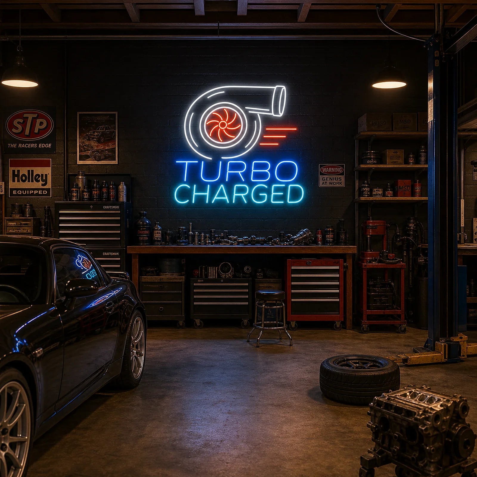 Turbo Charged Garage Neon Sign